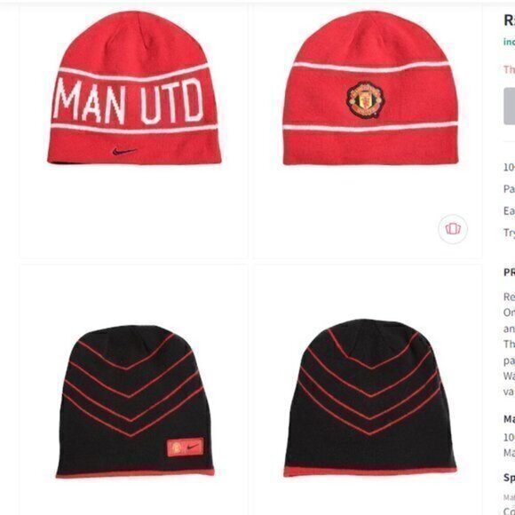Nike Unisex Red & Black Reversible MAN UTD Beanie - Picture 1 of 5